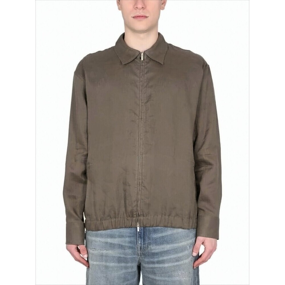 PT TORINO Brown Linen Jacket with Front Zipper